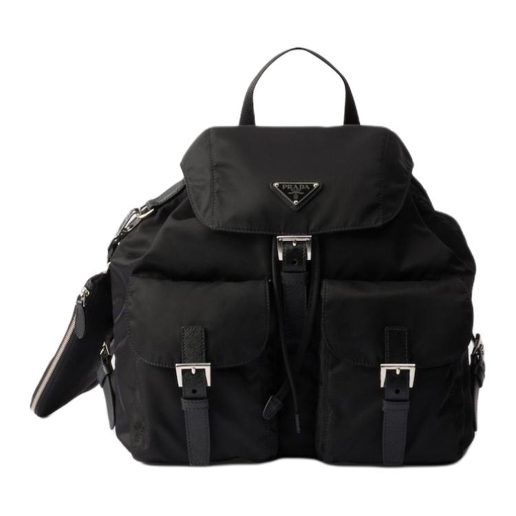 

Сумка-рюкзак женская чёрная PRADA с деталями из сафьяновой кожи