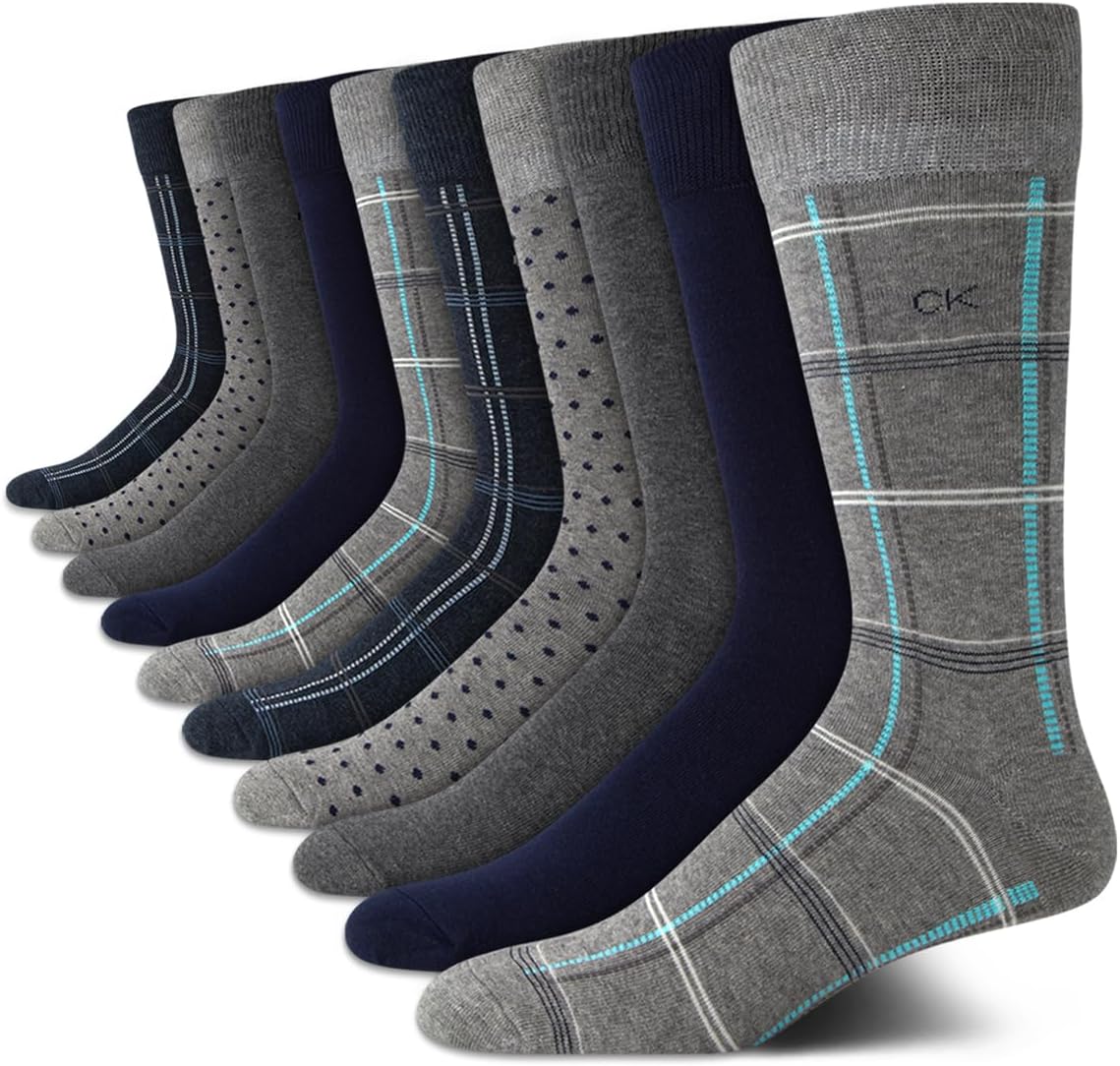 

Мужские носки Calvin Klein под повседневную одежду - 10 пар мягких хлопковых носков для мужчин - классический комфорт, манжеты, смешанный узор, Heather Grey