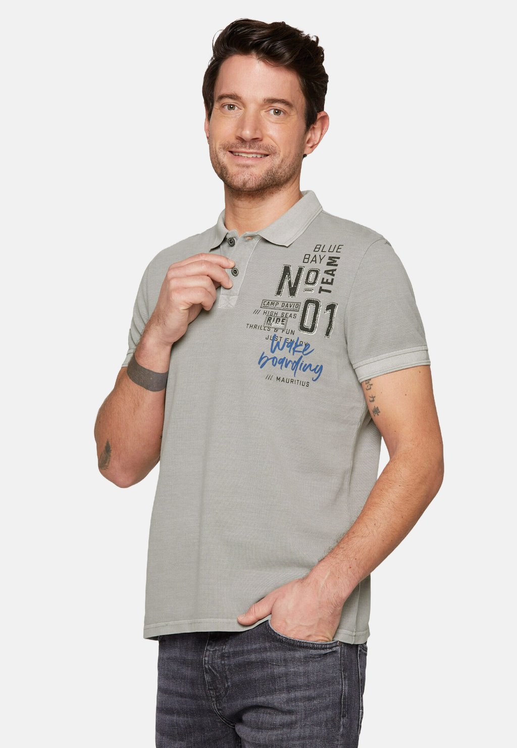 

Рубашка поло MIT LABEL PRINTS Camp David, серый