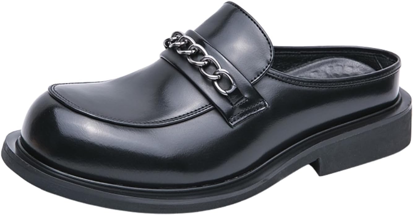 

Мужские туфли DifaBack из лакированной кожи с круглым носком и низким массивным каблуком, модные сандалии-слипы с металлической цепочкой, удобные сабо для сада, черный