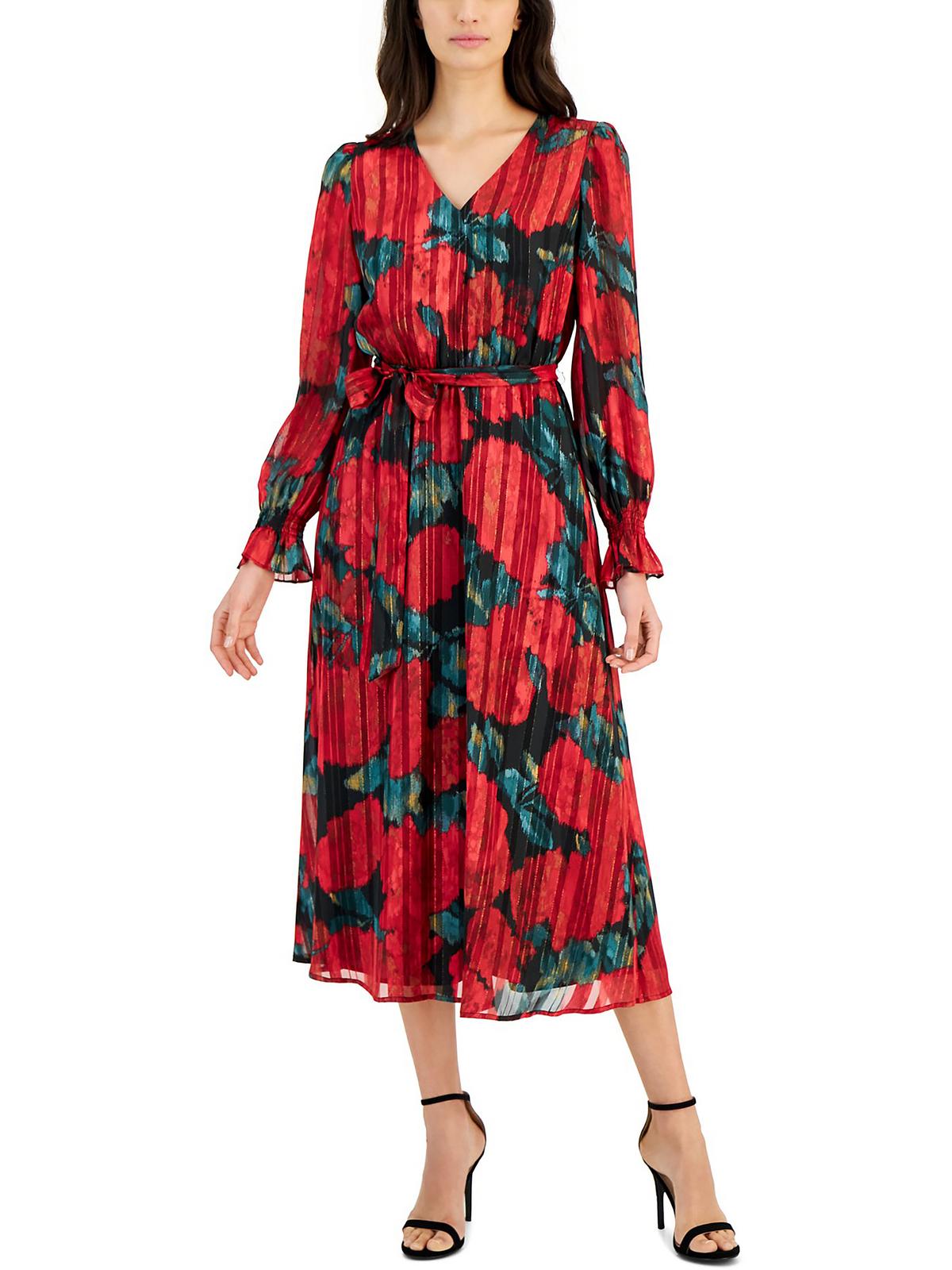 

Женское металлическое платье миди длины чай Anne Klein, цвет titian red multi