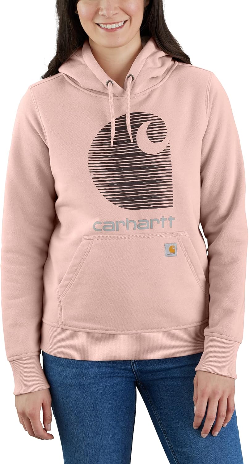 

Carhartt Women's Rain Defender Relaxed Fit Midweight C Logo Graphic Sweatshirt, Ash Rose