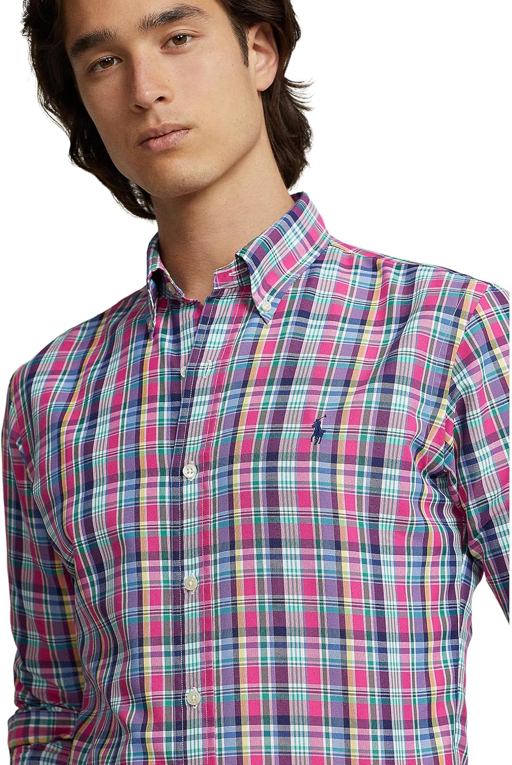 POLO RALPH LAUREN мужская классическая рубашка с длинным рукавом в клетку Performance, Pink/Navy Multi — фото 3