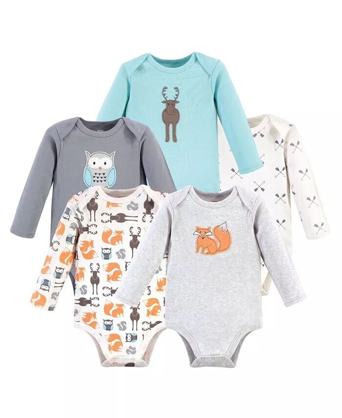 

Хлопковые боди с длинными рукавами для маленьких мальчиков, 5 шт., Серый лес Hudson Baby, серый