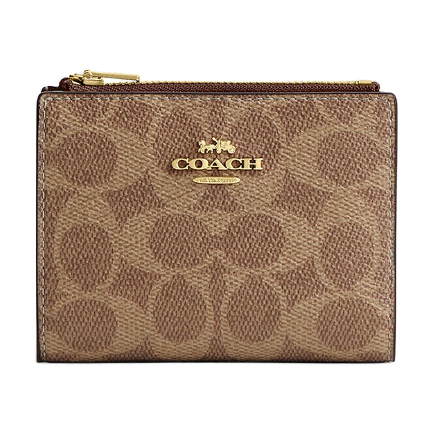 

COACH Миниатюрный холщовый кошелек унисекс бежевый, Tan