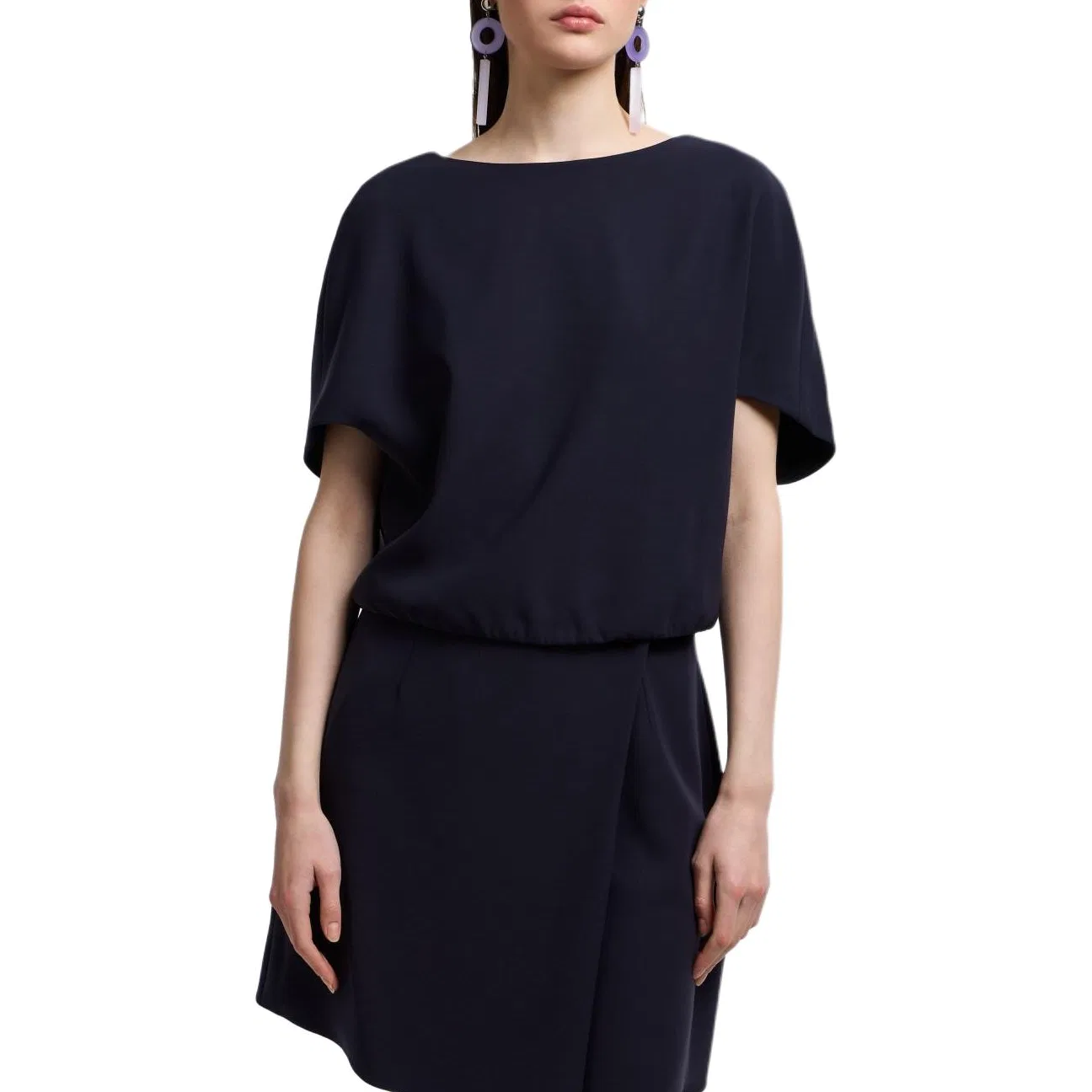 Блуза Technical Cady With Gathered Hem Emporio Armani Marine Blue — фото 3