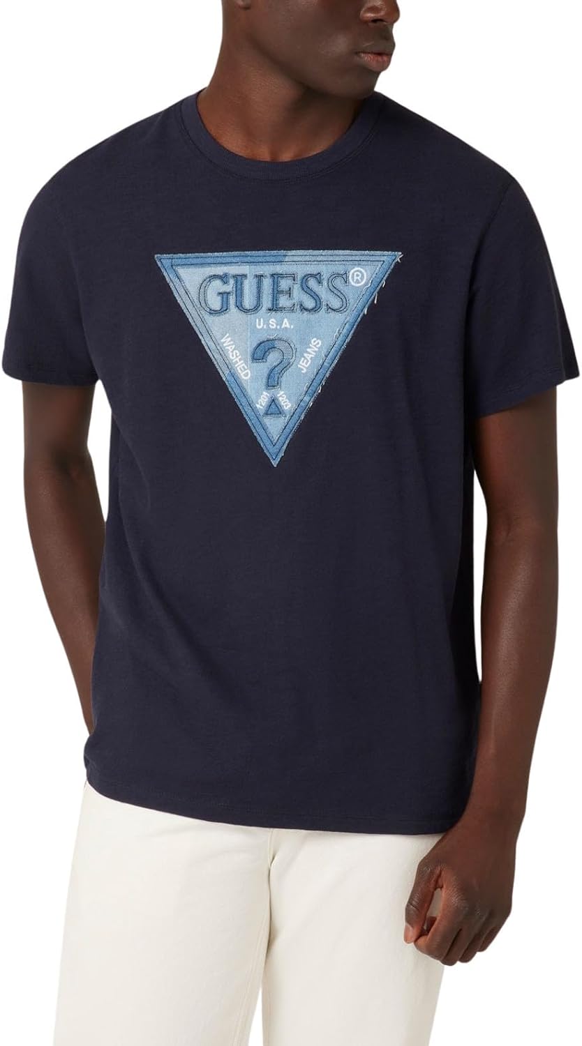 

Мужская футболка GUESS Eco с треугольными нашивками, Smart Blue, Синий, Мужская футболка GUESS Eco с треугольными нашивками, Smart Blue