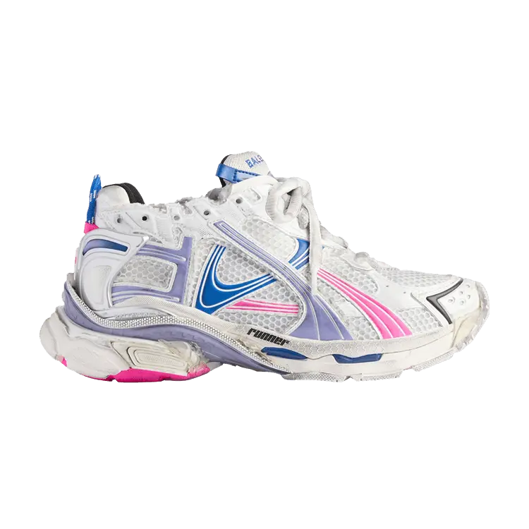 Кроссовки Balenciaga Wmns Runner Sneaker Worn-Out - White Lilac Neon Pink, белый