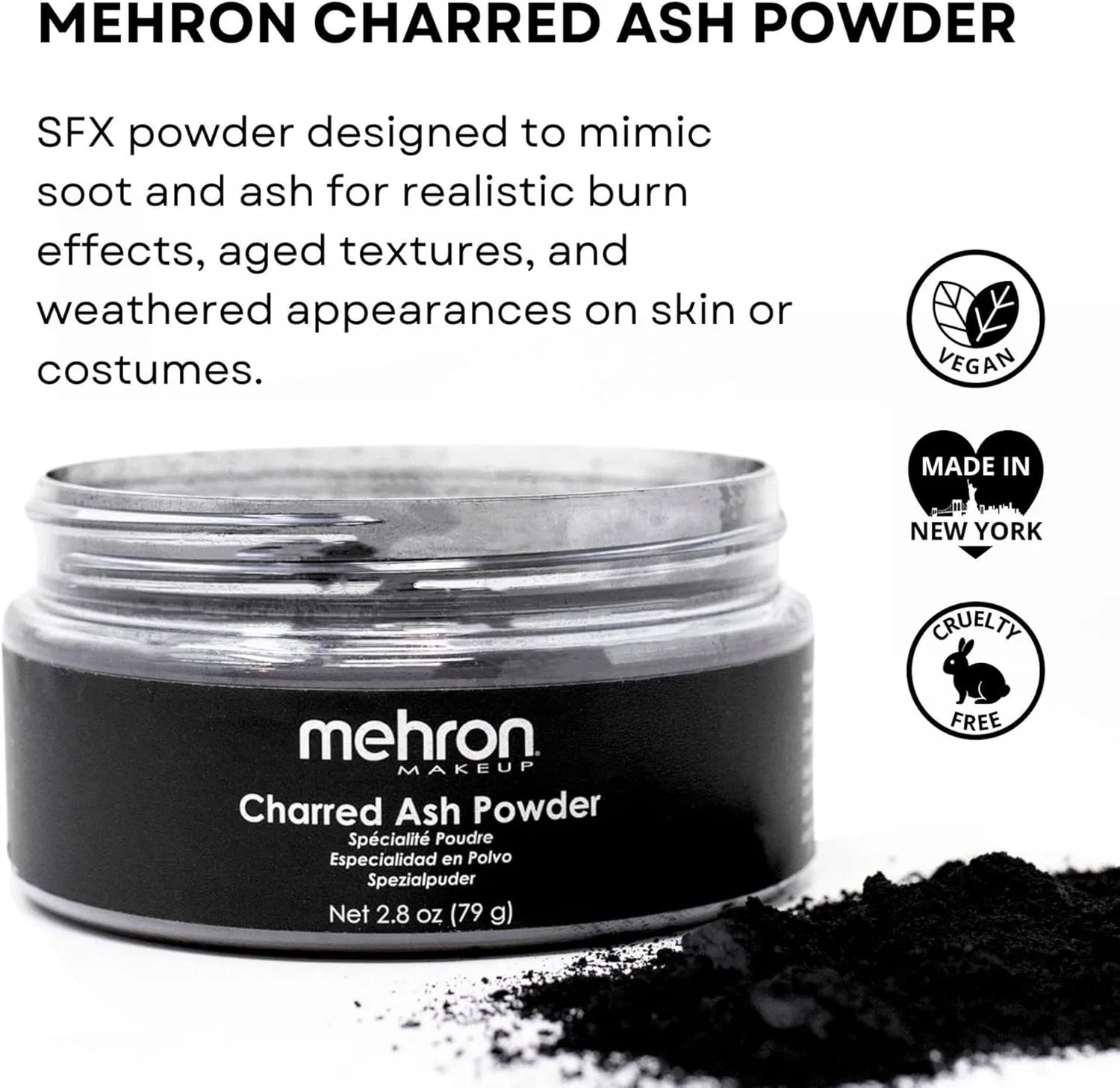 Пудра для эффекта пепла Special FX Mehron Rough Ash 2.3 унции — фото 2