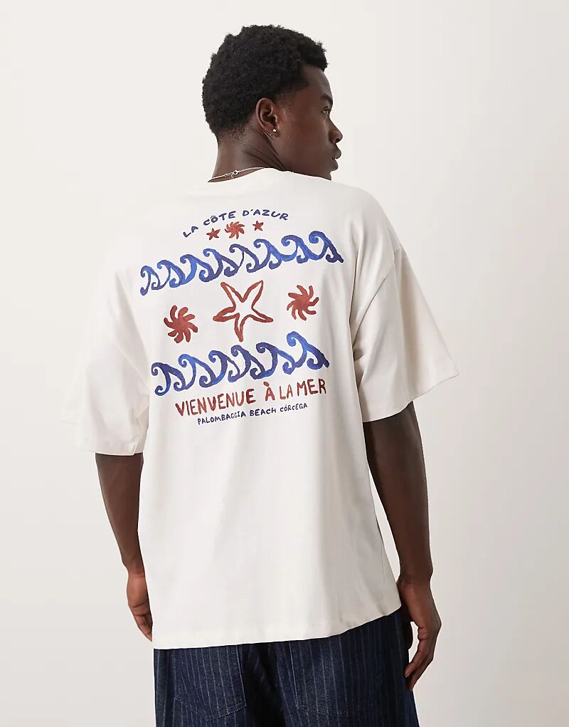 

Футболка большого размера из плотной ткани с принтом на спине Selected в цвете «море»