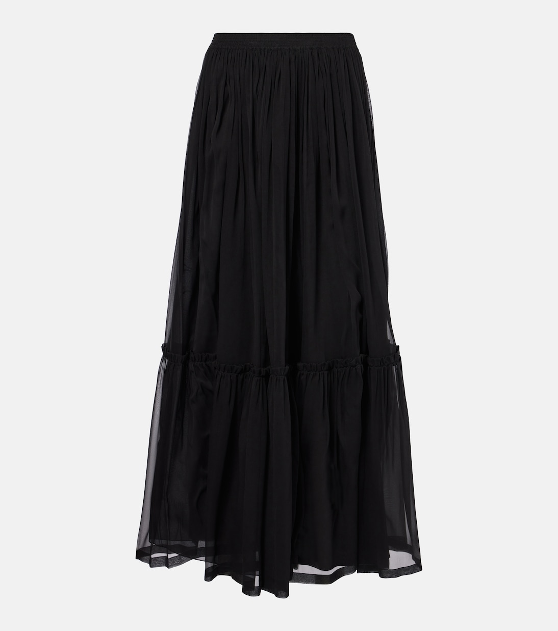

Юбка макси из шелкового атласа с оборками Saint Laurent, Noir