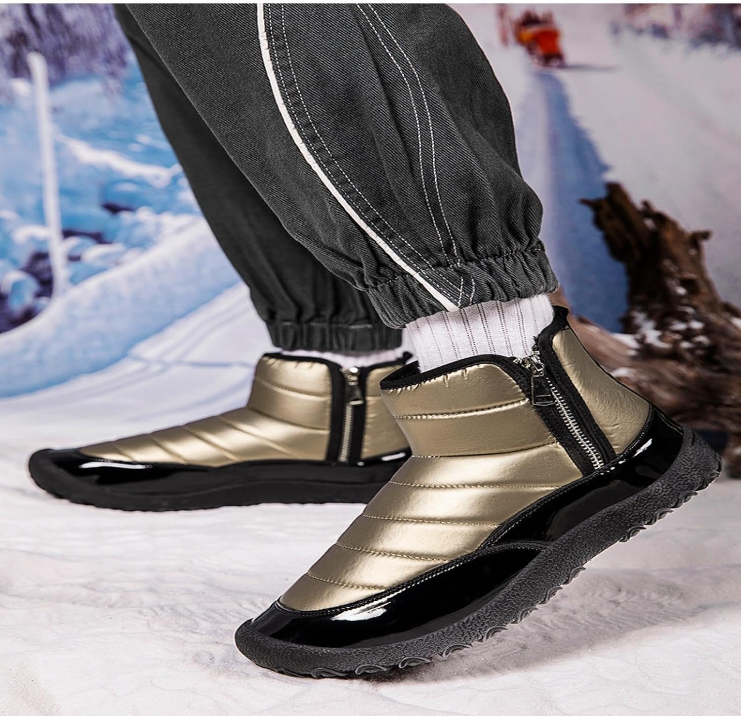 

Мужские ботинки и обувь JHTZXEEI Зимние снегоступы Теплые ботинки до щиколотки, золотой