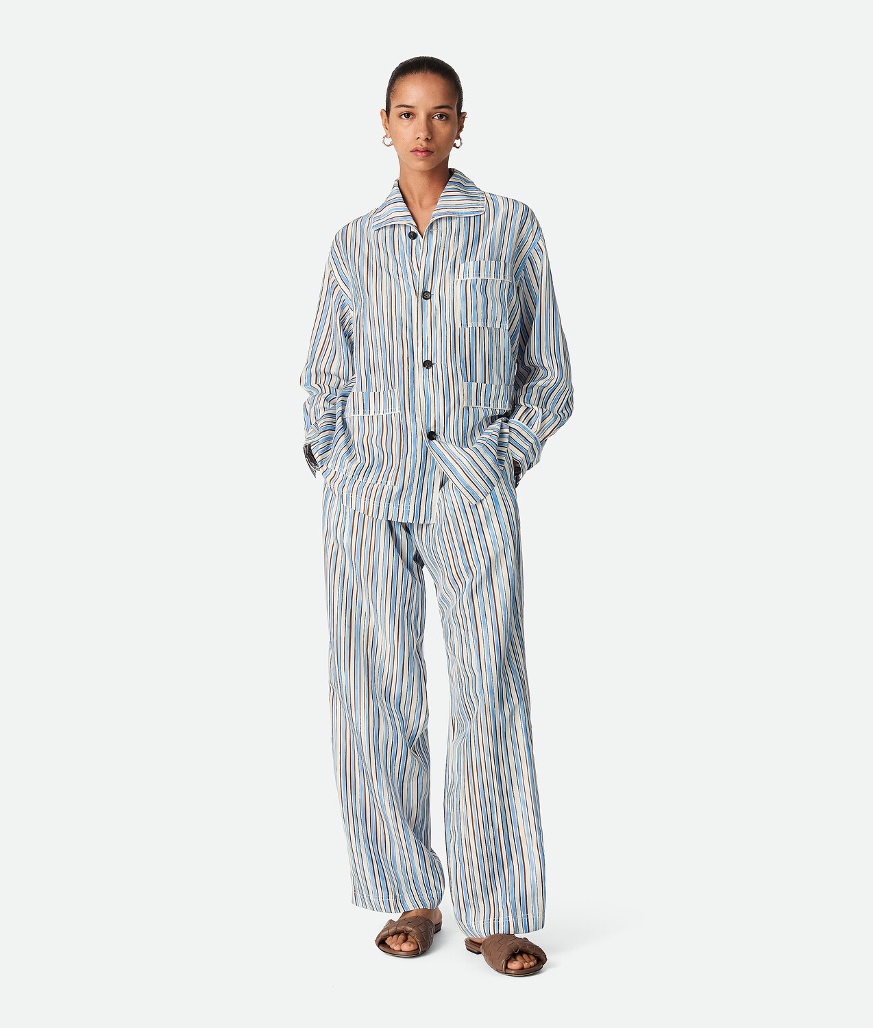 

Striped silk pyjama set BOTTEGA VENETA, адмирал/коричневый