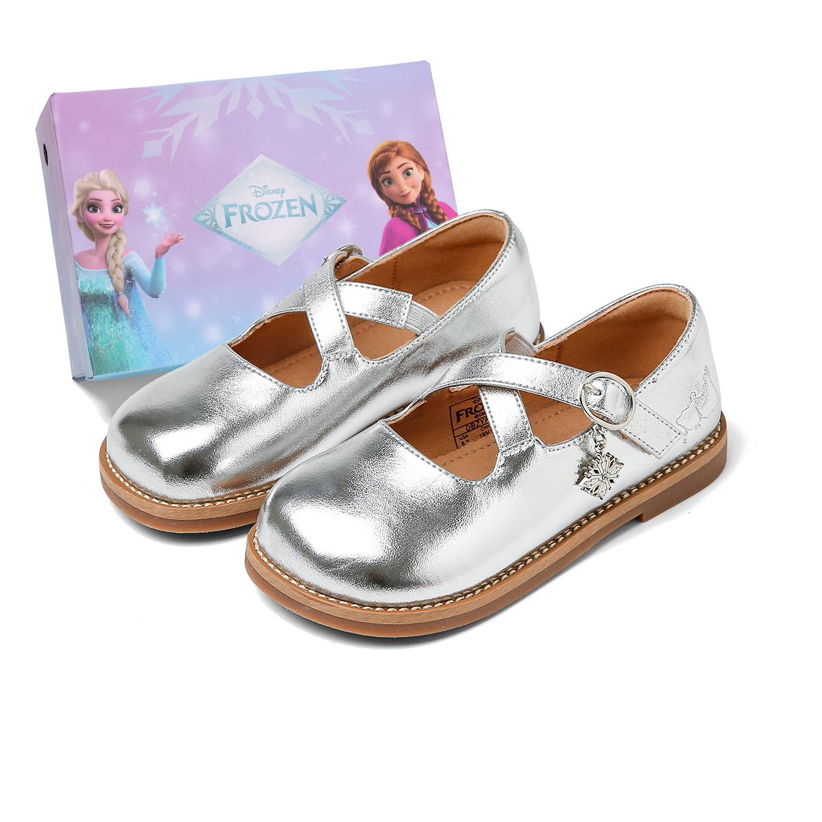 Детские кожаные туфли серии Frozen, устойчивые к истиранию, противоскользящие, с защитой от ударов, для детей от 3 до 7 лет Disney, серебряный — фото 2