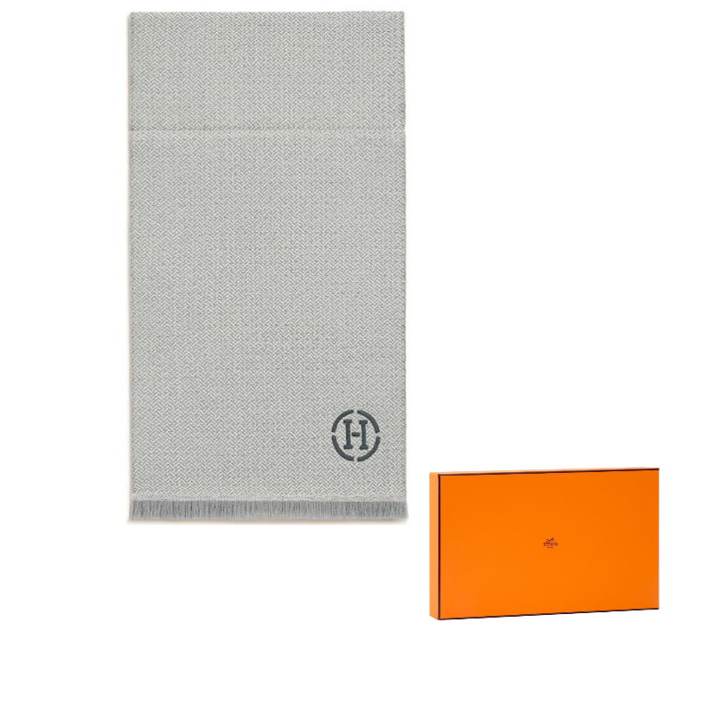 

HERMES Шарф из кашемира вязка мужской облачно-белый