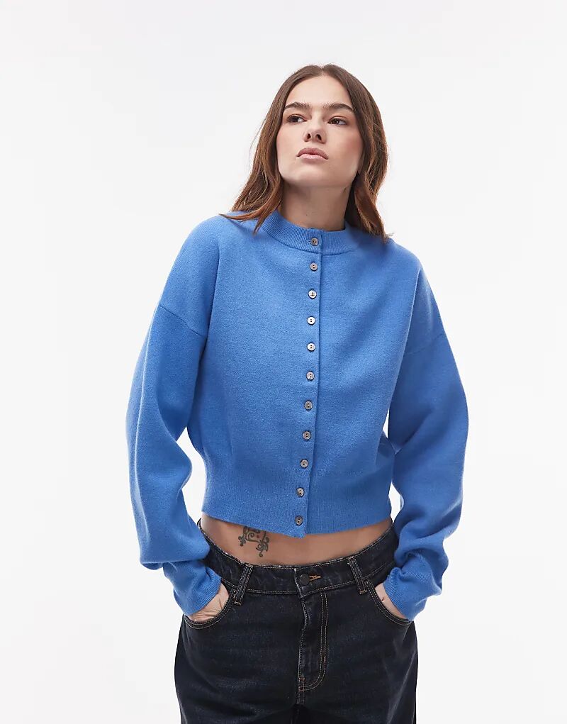 

Трикотажный компактный приталенный кардиган синего цвета Topshop