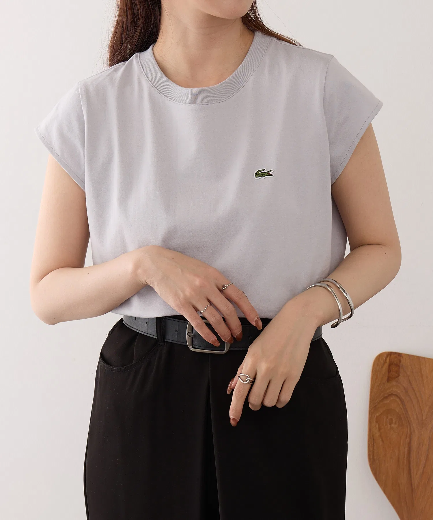 Футболка LACOSTE с коротким рукавом, женская, с логотипом, белая — фото 2