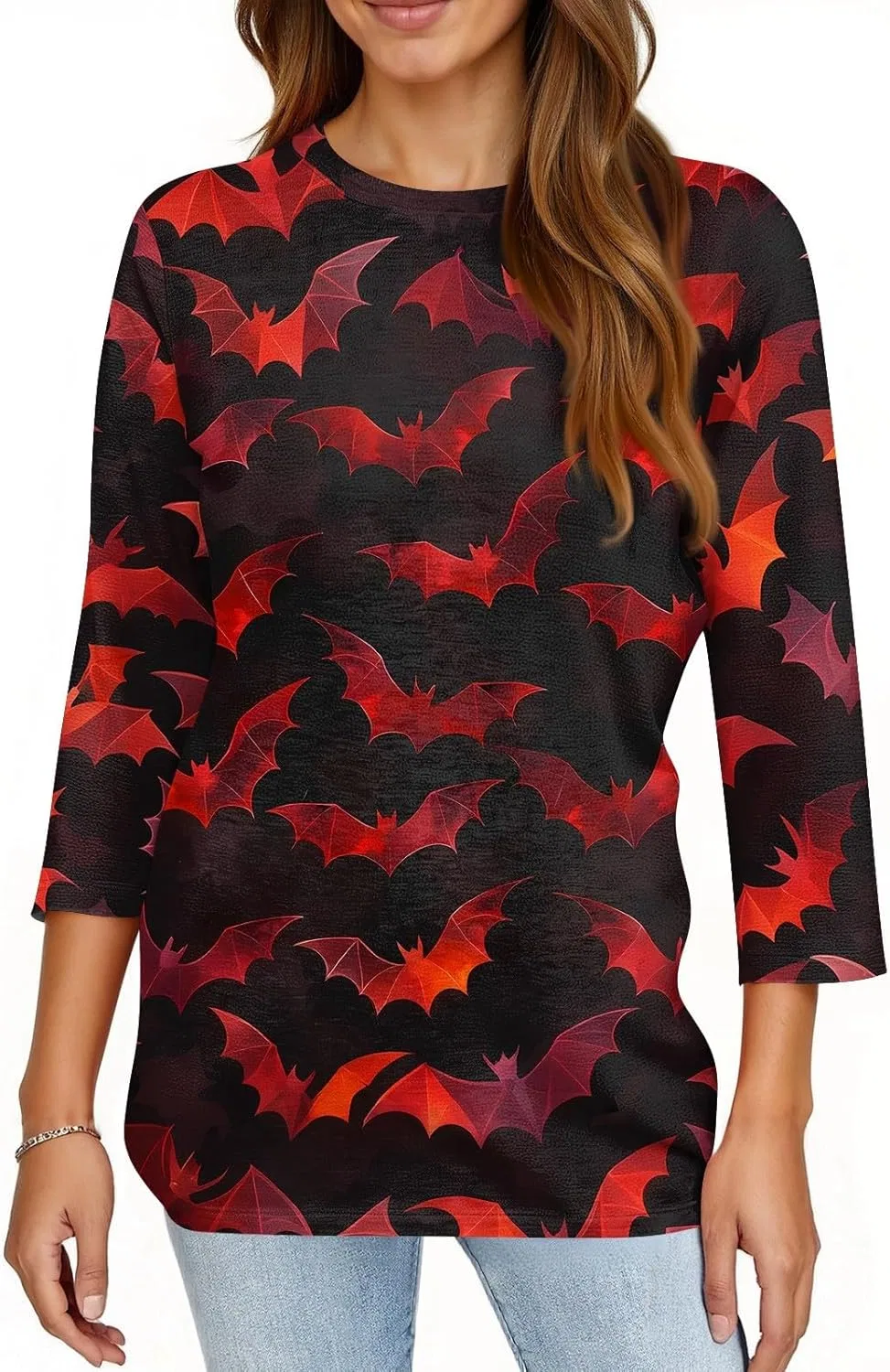 Блуза с 3/4 рукавом, Women's Halloween Print, 3-deep Red — фото 3