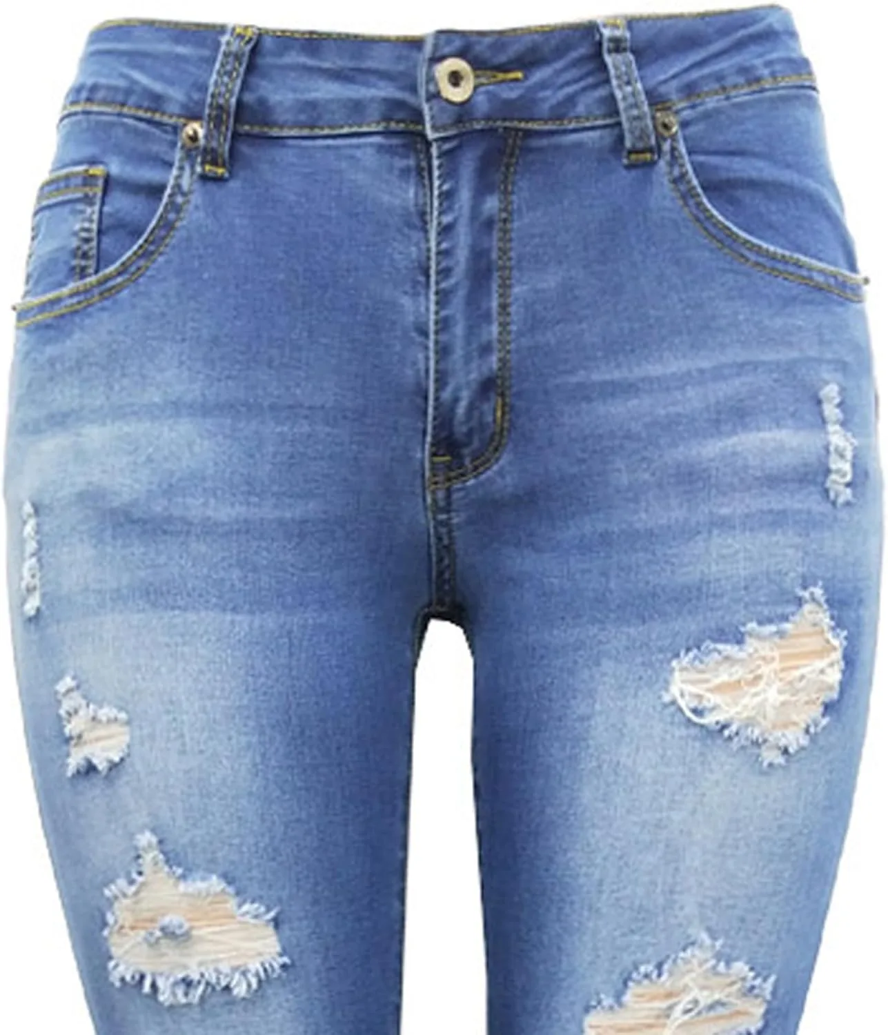 Женские потертые рваные скинни джинсы Mid Waist с дырками Casual Denim Stretch Destroyed Blue — фото 4