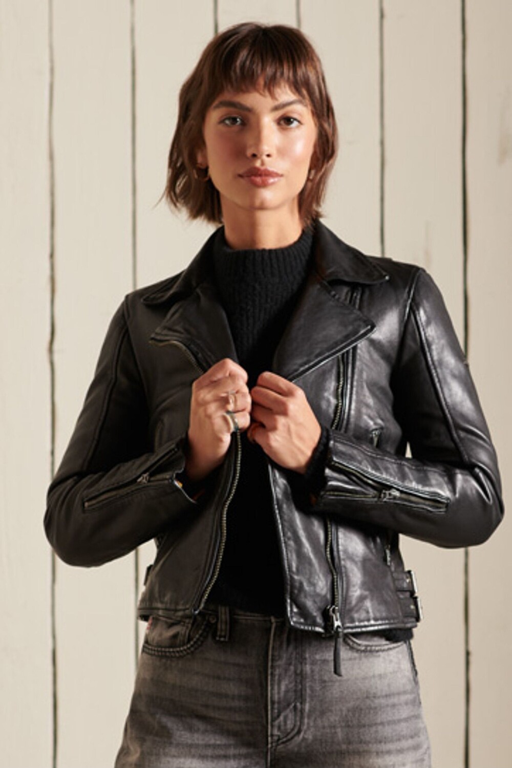 

Классическая кожаная косуха Superdry, черный