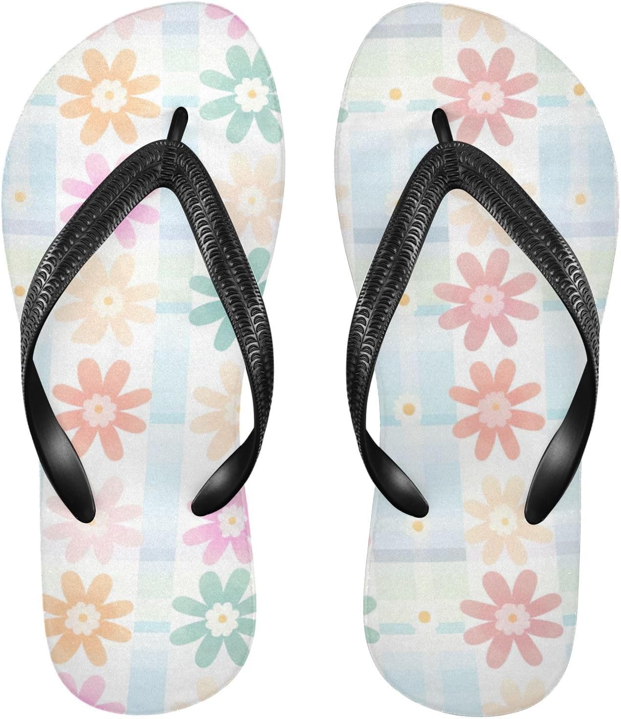 

Цветные шлепанцы в клетку с цветами, пляжные шлепанцы, резиновые нескользящие летние тапочки для женщин и мужчин для ходьбы Sinestour, Colorful Plaid Flower