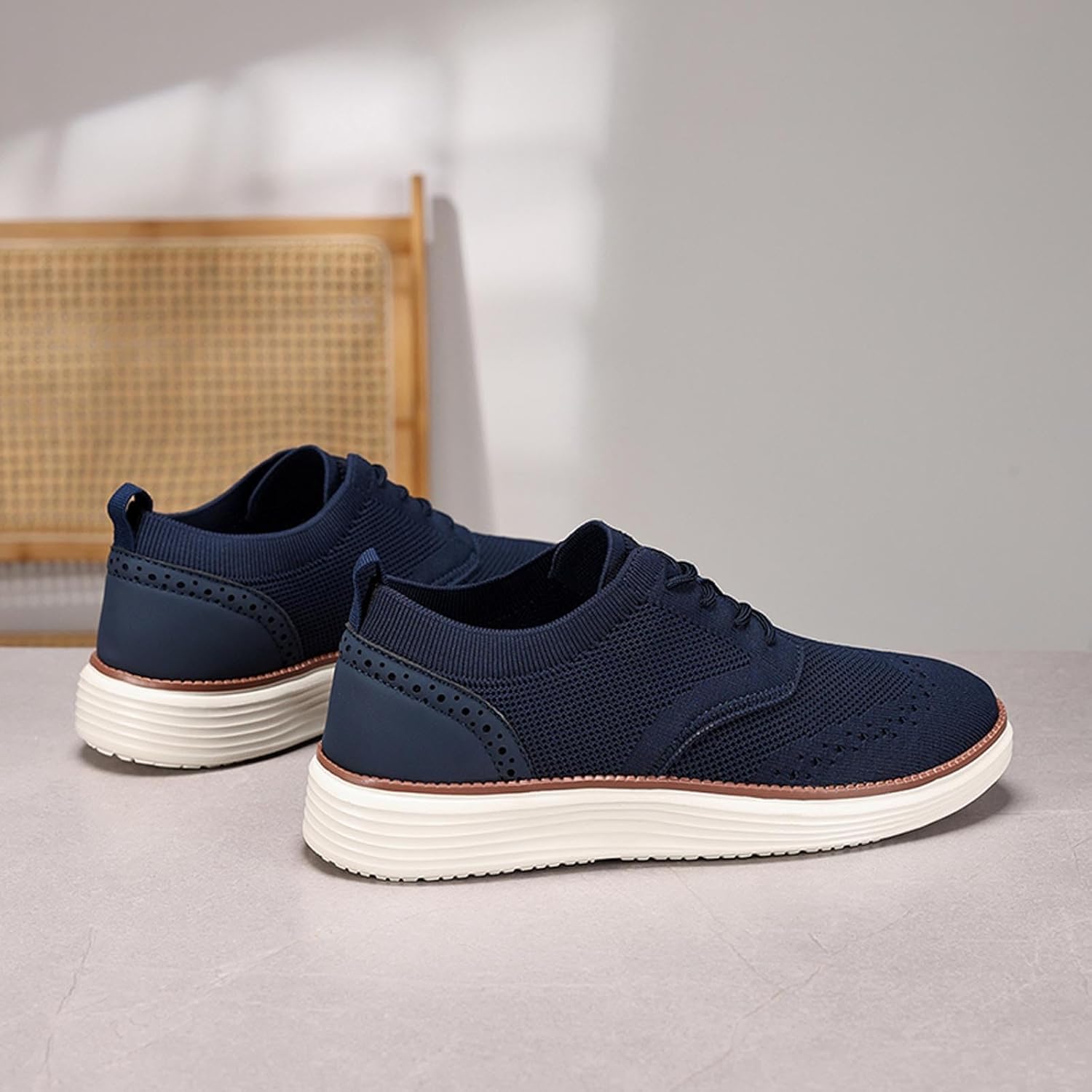Мужские кроссовки Oxfords, легкие вязаные слипоны на шнуровке, сетчатые лоферы, классические нескользящие кроссовки для спорта, тренажерного зала, тенниса и ходьбы Xjypuu2, темно-синий — фото 3