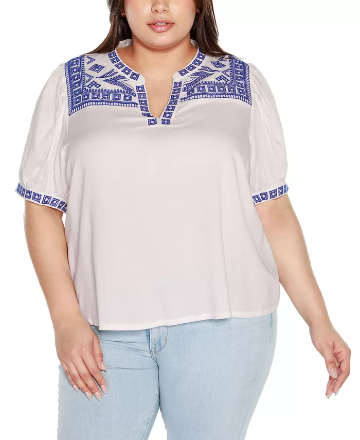 

Топ с короткими рукавами Black Label Plus Size с вышивкой в ​​стиле бохо Belldini, белый
