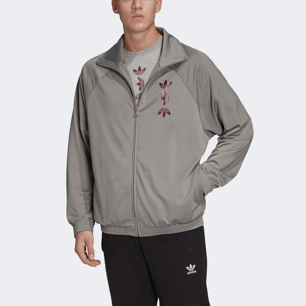 Куртка originals logo printing sports stand collar jacket gray Adidas, серый — фото 3