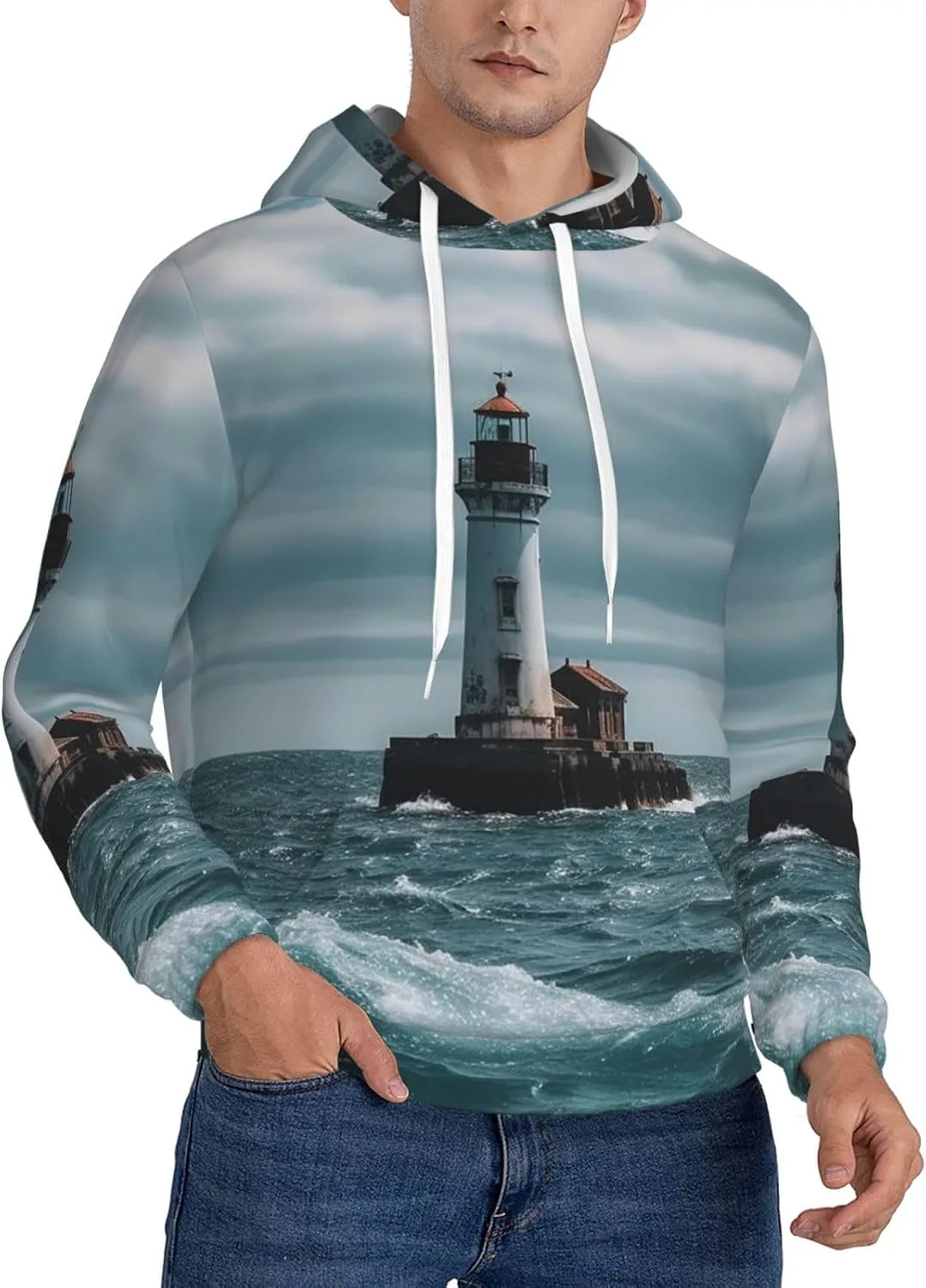 

Мужской пуловер худи Lighthouse Ocean с карманом SDTYKHJ