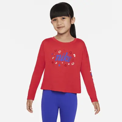 

Топ Nike Little Kids' Long Sleeve Cropped Leopard Top, цвет Light Crimson