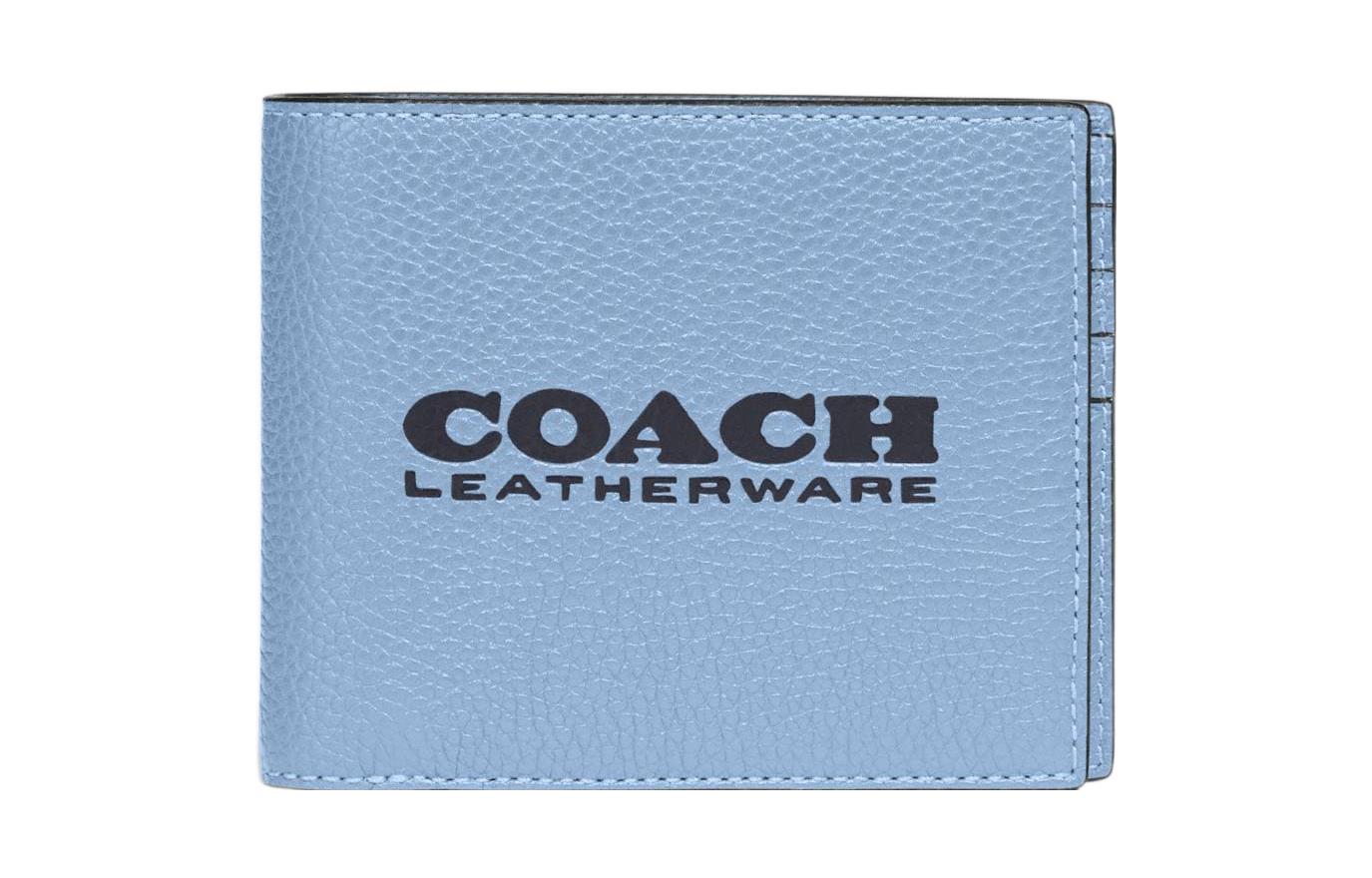 

Кошелек 3 в 1 с полированной галькой текстура из коровьей кожи держатель для карт, кошелек женский синий COACH