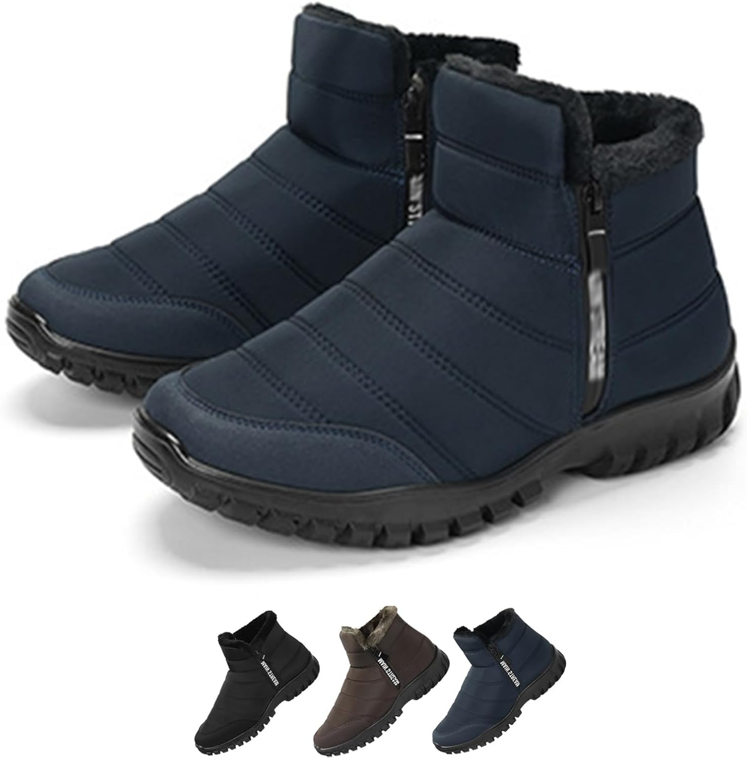 

Мужские водонепроницаемые теплые зимние сапоги на молнии с меховой подкладкой, противоскользящие, зимние ботинки до щиколотки для улицы, легкие снегоступы для мужчин Generic, синий