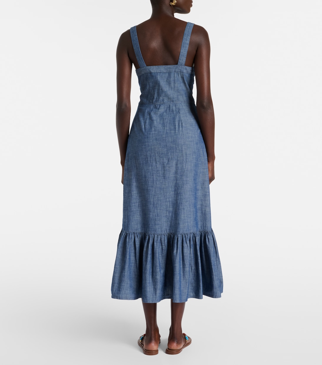 Хлопковое платье макси из шамбре Polo Ralph Lauren, Chambray — фото 3