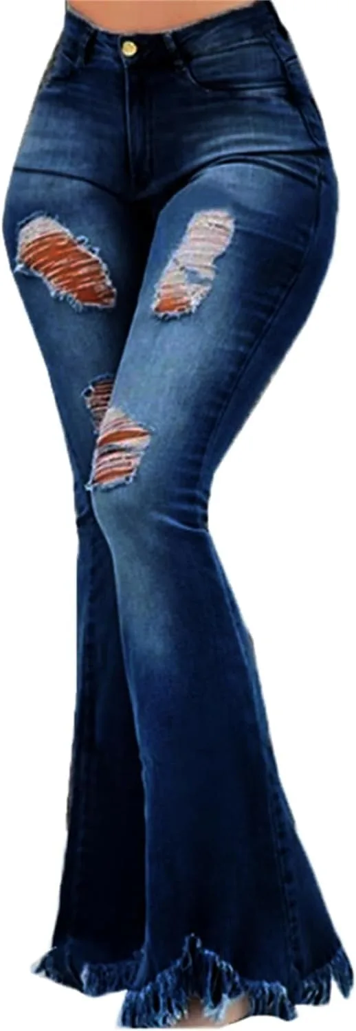 

DGHM-JLMY Женские джинсы с высокой талией, клеш и потертостями