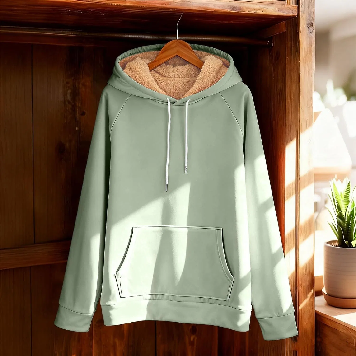 Толстовка мужская на молнии, флисовая, с шерпой, Mint Green — фото 4