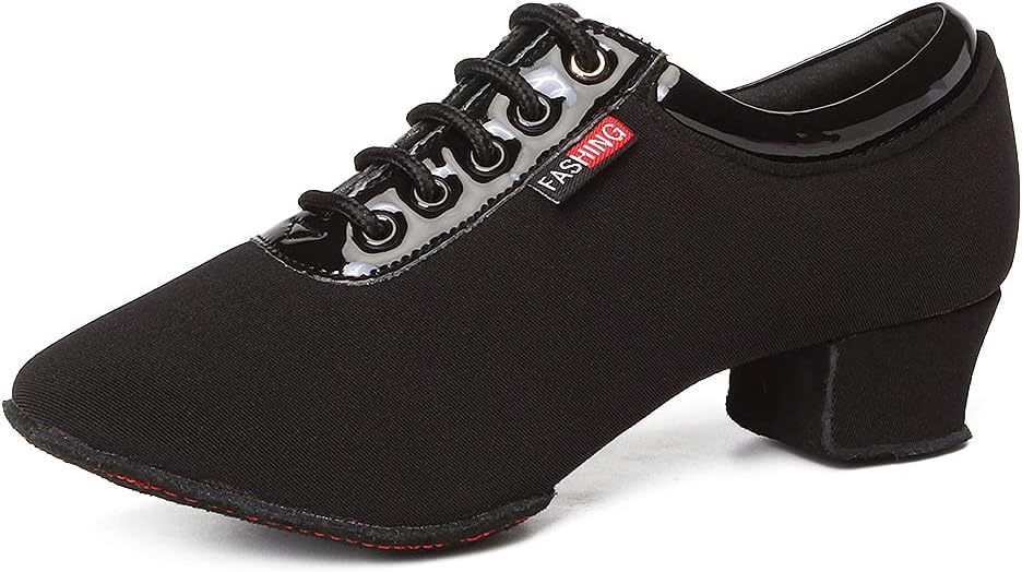 

Танцевальные туфли SWDZM для мужчин и женщин для бальных танцев с шнуровкой, современные латинские, для сальсы, для выступлений и репетиций, черный