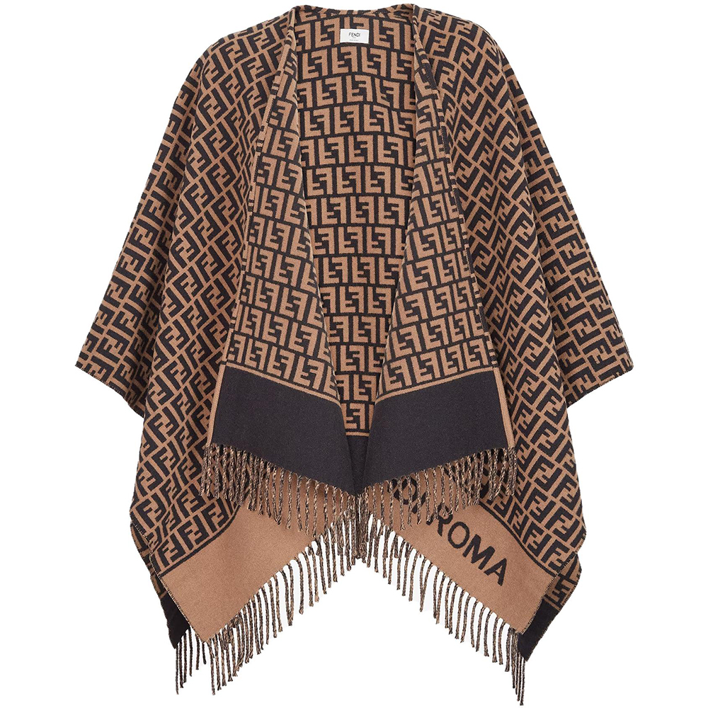 

FENDI Французский жаккардовый пончо с бахромой Jacquard, Brown