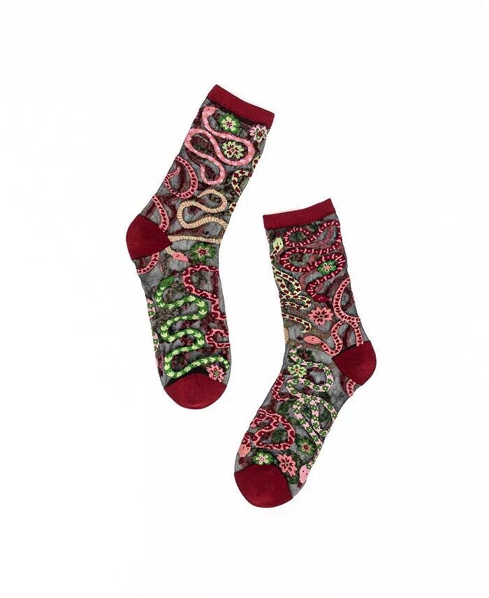 

Женские черные прозрачные носки с цветочным принтом Serpentine Sock Candy, зеленый