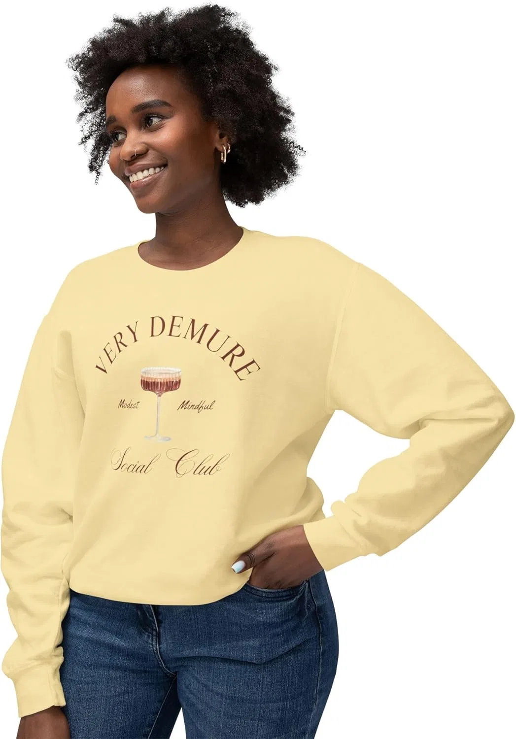 Свитшот Demure Social Club, скромный и милый, легкий, симпатичный пуловер, уютный унисекс-свитер GENERIC, Butter — фото 2