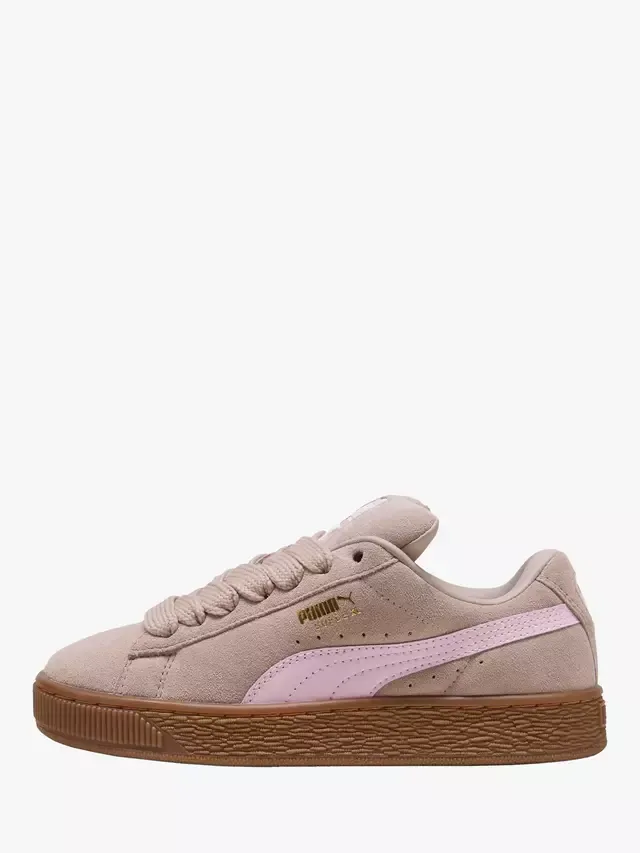 Детские замшевые кроссовки XL на шнуровке, розовые PUMA — фото 4