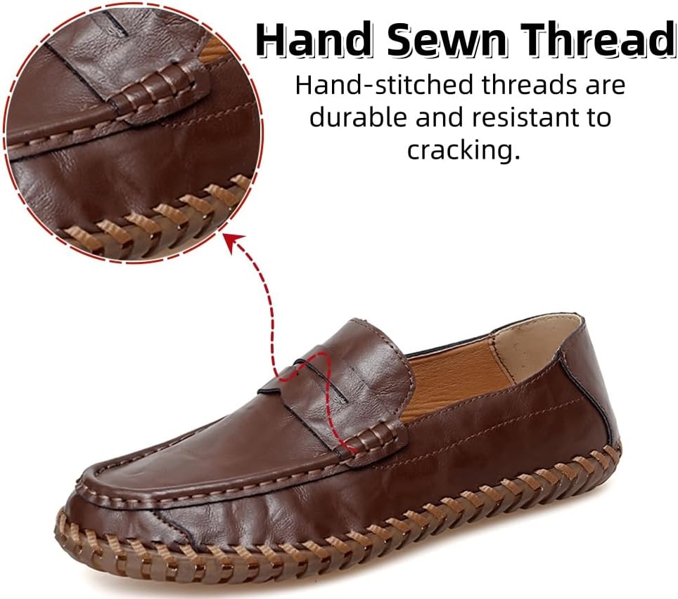 Мужские кожаные лоферы, повседневные мокасины, легкие, удобные, слипоны, модные лодочные туфли, комфортные, дышащие, мягкая обувь для ходьбы Asifn, коричневый — фото 2