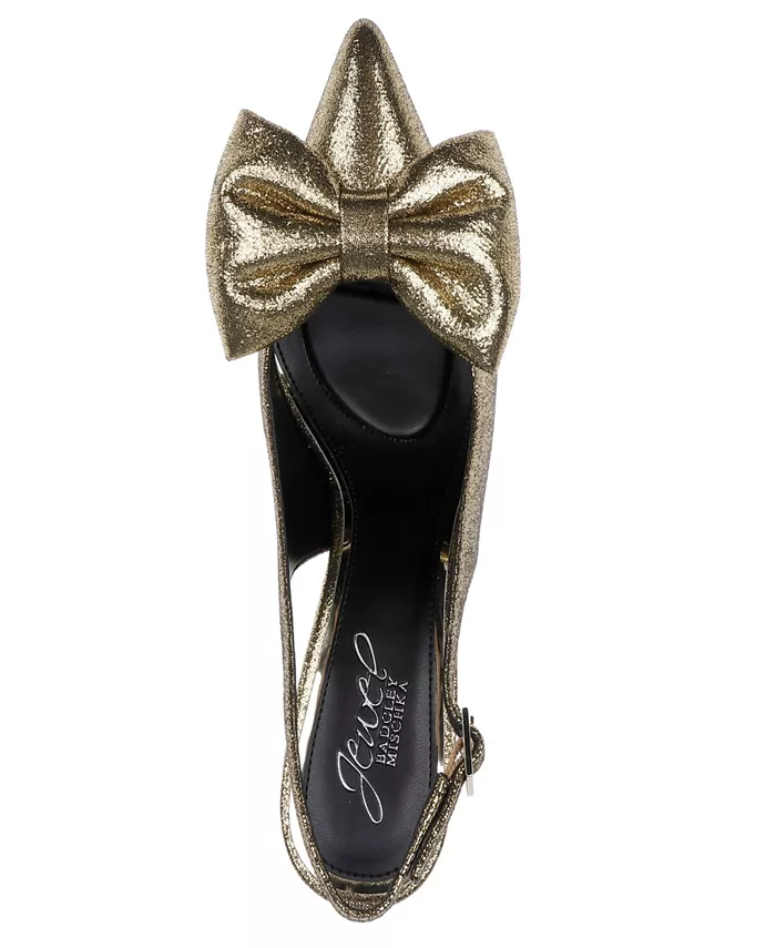 Вечерние туфли-лодочки Kourtnay Bow с бантом Jewel Badgley Mischka, коричневый/бежевый — фото 4