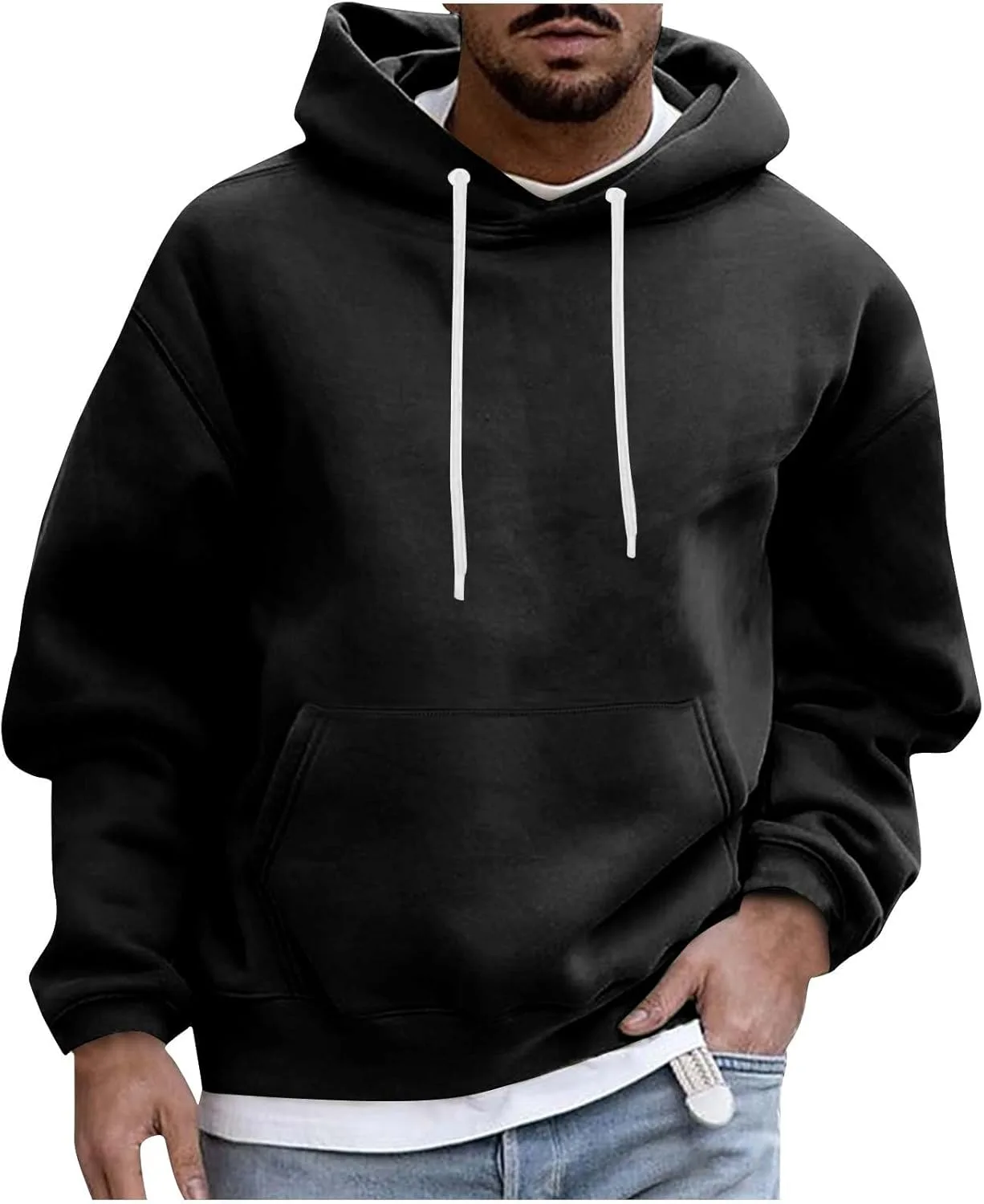 

Худи для мужчин Hipster Fall, свободный крой Big and Tall, с капюшоном на шнурке и карманом-кенгуру Ctreela