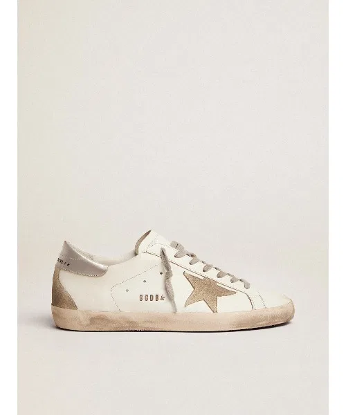 Кроссовки GOLDEN GOOSE Super-Star, белые, кожаные, с серебристой задником.