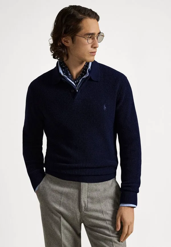 Игровой свитер-поло из фактурной шерсти и хлопка. Polo Ralph Lauren, Hunter Navy