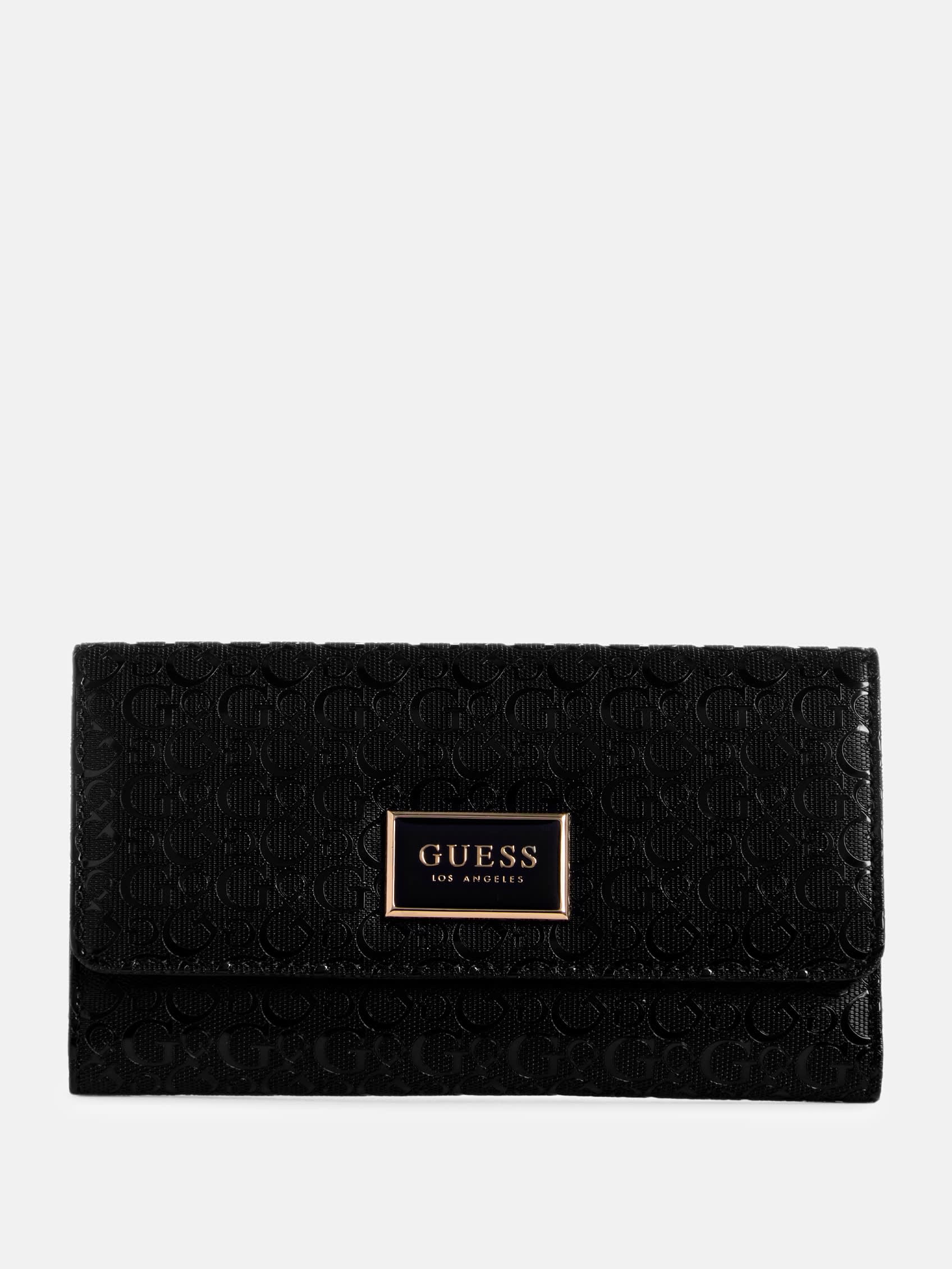 

Abree Кожаный кошелек-клатч с глянцевым логотипом Guess Factory, черный