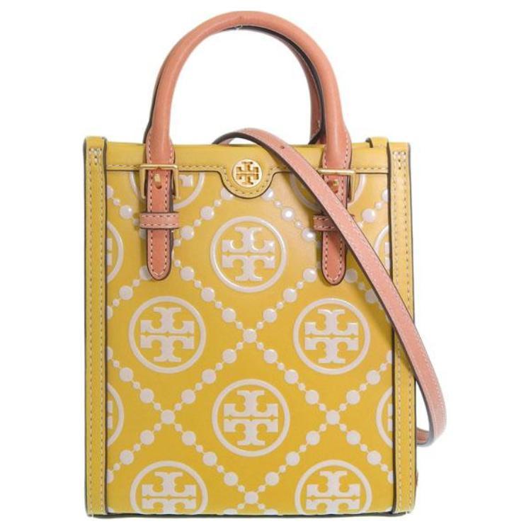 

Сумка-шоппер из телячьей кожи для покупок с нотами через плечо миниатюрная женская желтая TORY BURCH