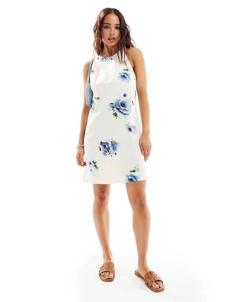 

Льняное мини-платье без рукавов с цветочным принтом & Other Stories