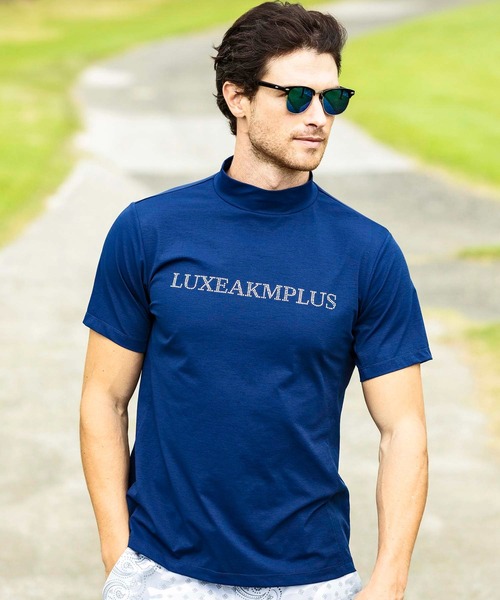 

Футболка с коротким рукавом и высоким воротником, украшенная стразами LUXEAKMPLUS Golf, темно-синий