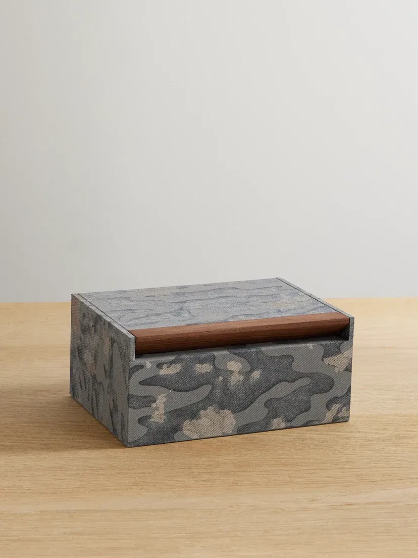 Шкатулка из саржи с камуфляжным принтом Fortuny Isole и деревом L'Objet, белый